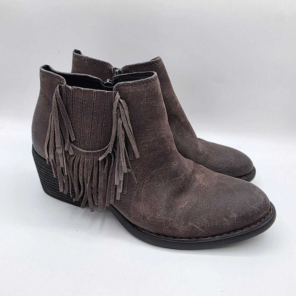 Born Danni Bootie Taupe Suede Fringe Ankle Boots Womens 9.5